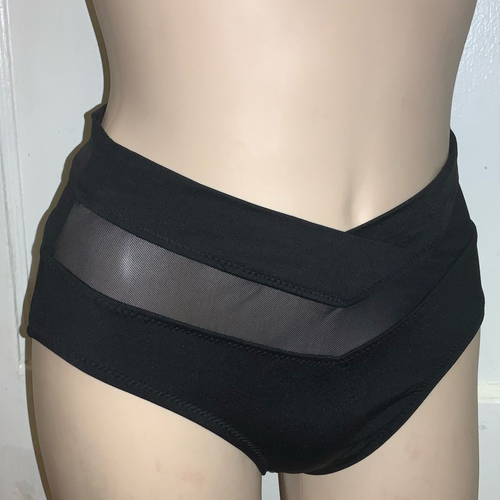 NWOT SHADE & SHORE Black High-Waist Mesh Panel Bikini Briefs